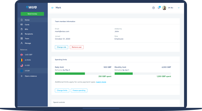 Spending controls on employee cards